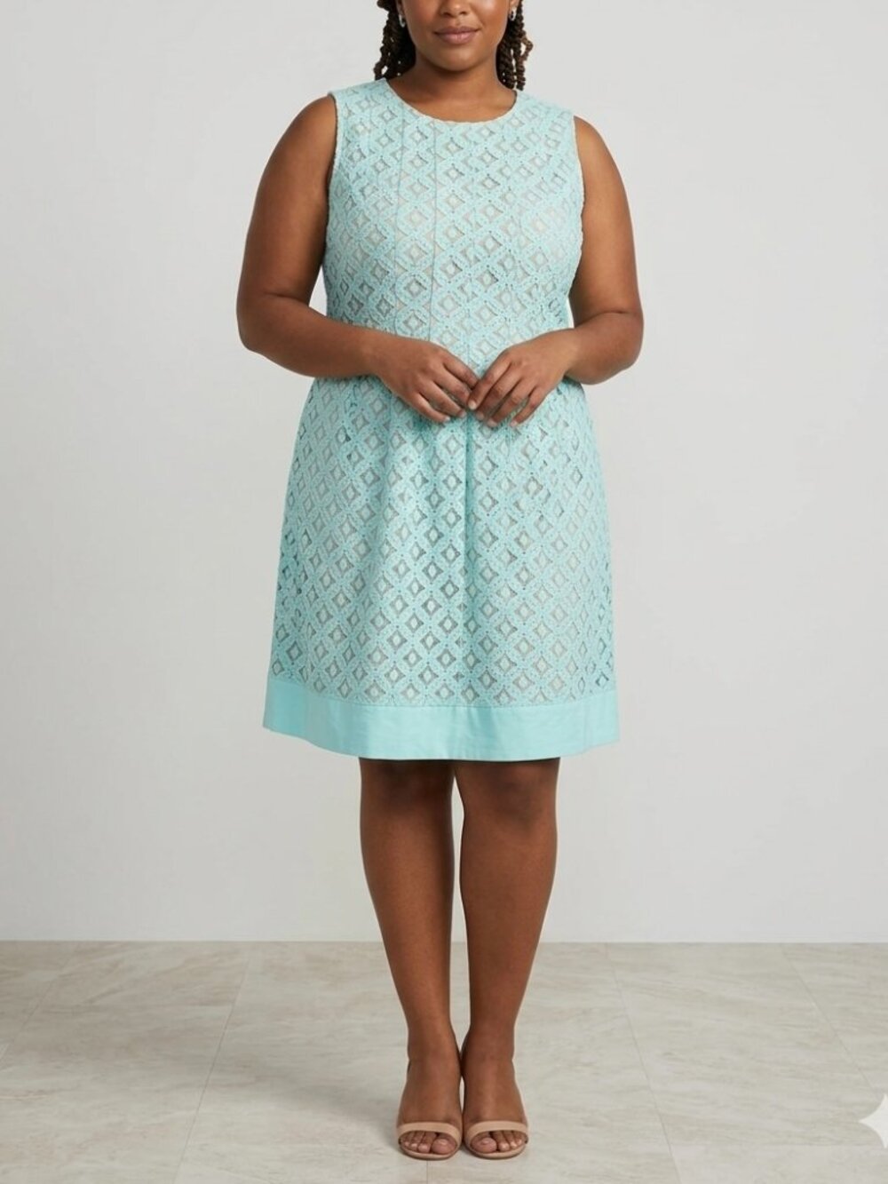 Jessica Howard Mint Green A-Line Lace Overlay Dress 14W Cocktail Party Wedding